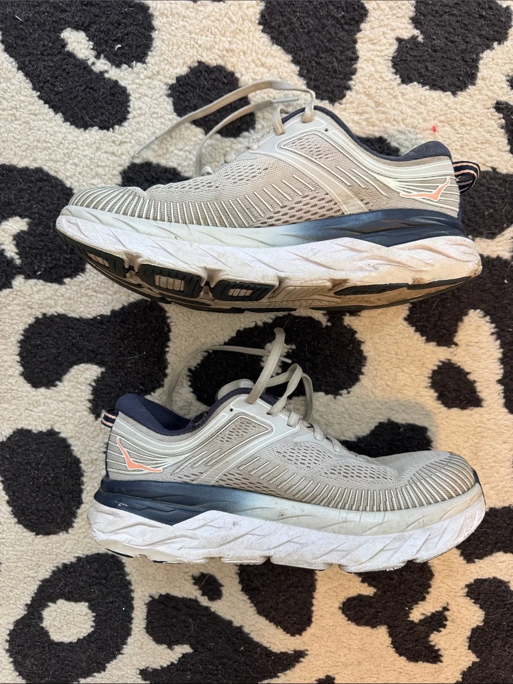 Hoka Bondi 7 running shoe- Gray and Navy with Orange Logo- size 8.5